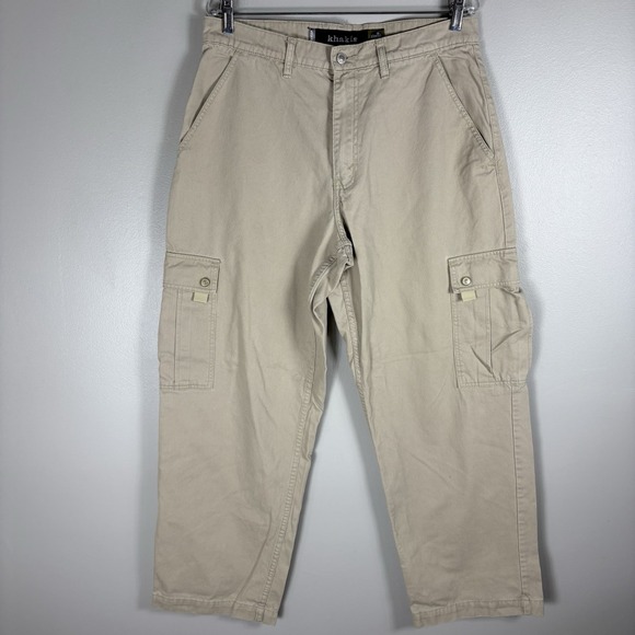Vtg Levis Silvertab Khaki Men's 33x32 Beige Black Batwing Cargo‎ Wide Leg Pants